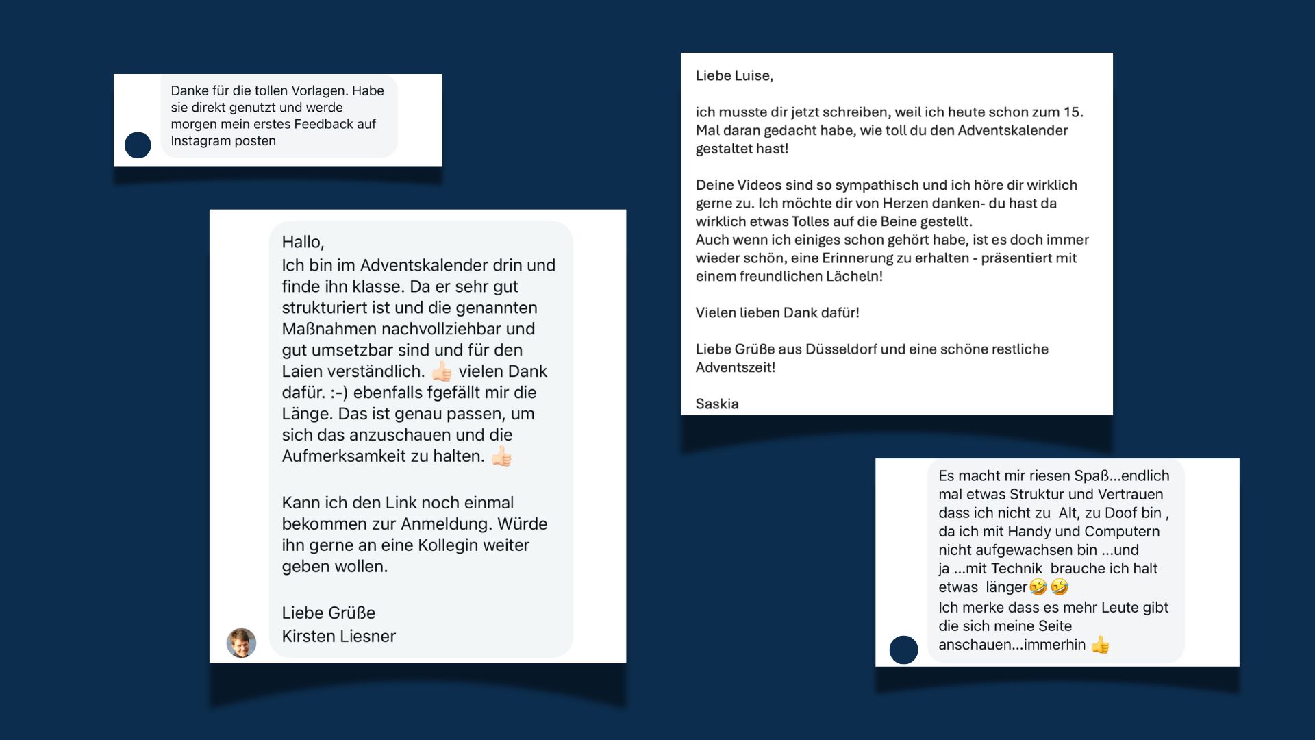 Screenshots Direktnachrichten Feedback Adventskalender 2025 Das sagen Teilnehmer des Adventskalenders